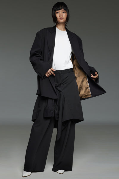 Black Blazer and Wrapped-Shirt Trouser Suit Set