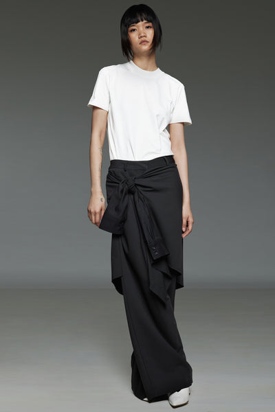 Black Blazer and Wrapped-Shirt Trouser Suit Set