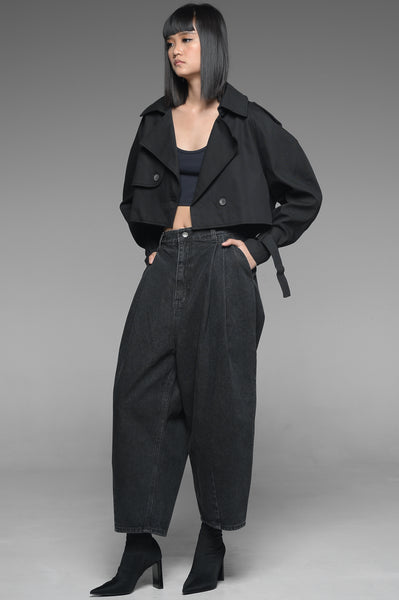 Black Low Waist Denim Trousers