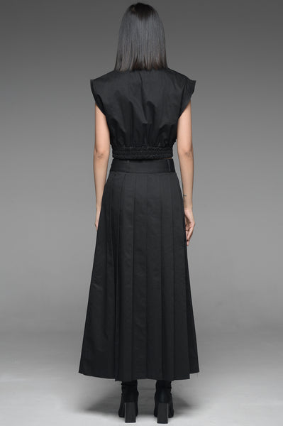 Black Utility Vest and Pleated Skirt Match Set
