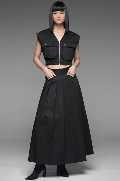 Black Utility Vest and Pleated Skirt Match Set