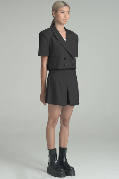 Black Half-Sleeved Blazer and Shorts Set
