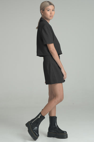 Black Half-Sleeved Blazer and Shorts Set