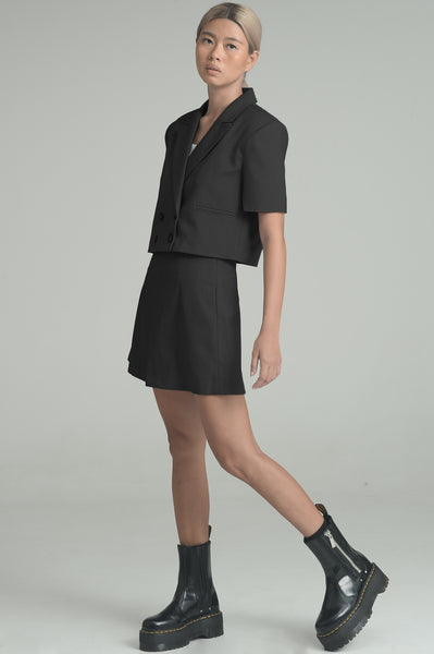 Black Half-Sleeved Blazer and Shorts Set