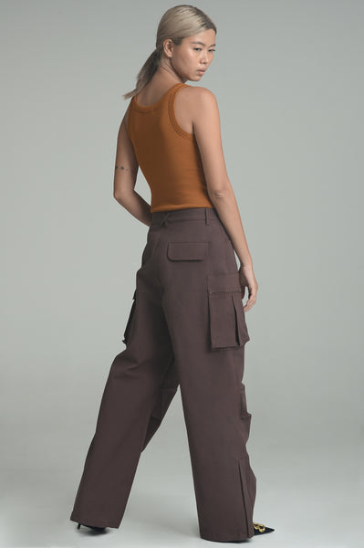 Dark Brown Wide-Leg Cargo Trousers