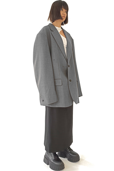 Gray Oversized Slouchy Single Breasted Blazer