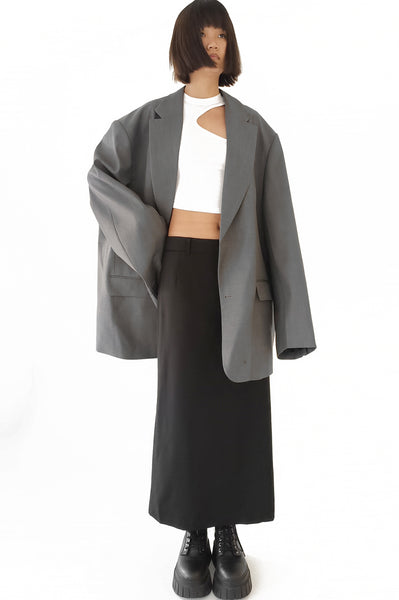 Gray Oversized Slouchy Single Breasted Blazer