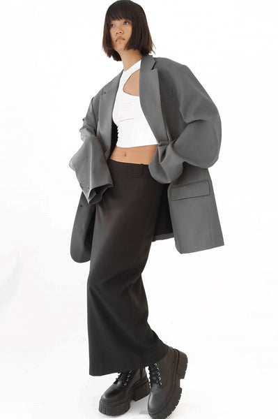 Gray Oversized Slouchy Single Breasted Blazer