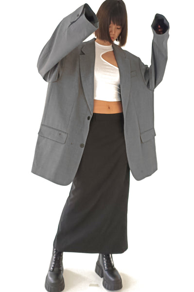 Gray Oversized Slouchy Single Breasted Blazer