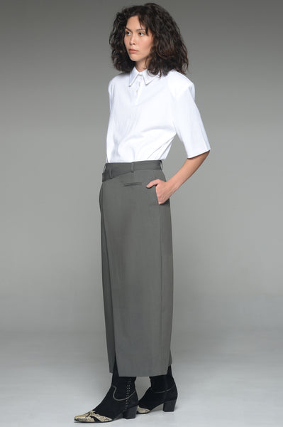 Taupe Gray Asymmetric Waistband Skirt