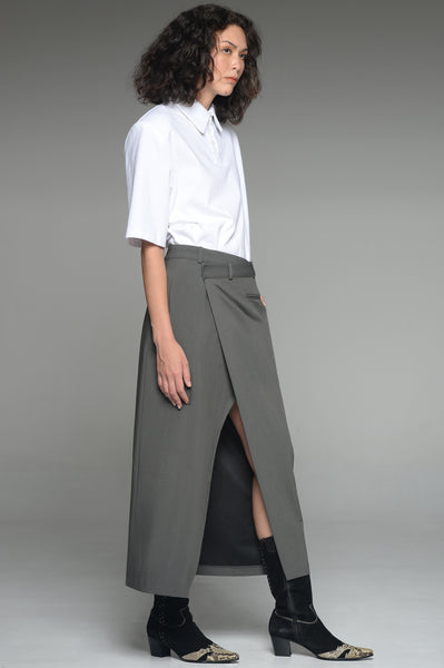 Taupe Gray Asymmetric Waistband Skirt