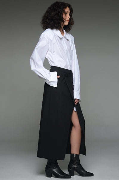 Black Asymmetric Waistband Skirt