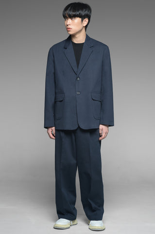 Navy Blue Single Breasted Blazer and Wide Leg Suit Set