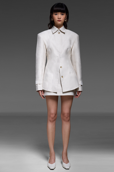 Ecru Curved Waist Jacket And Skirt Match Set