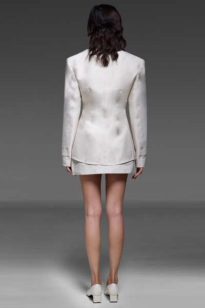 Ecru Curved Waist Jacket And Skirt Match Set