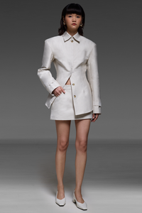 Ecru Curved Waist Jacket And Skirt Match Set