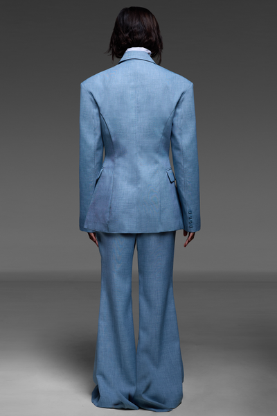 Cornflower Blue Jacket And Flared Trousers Set
