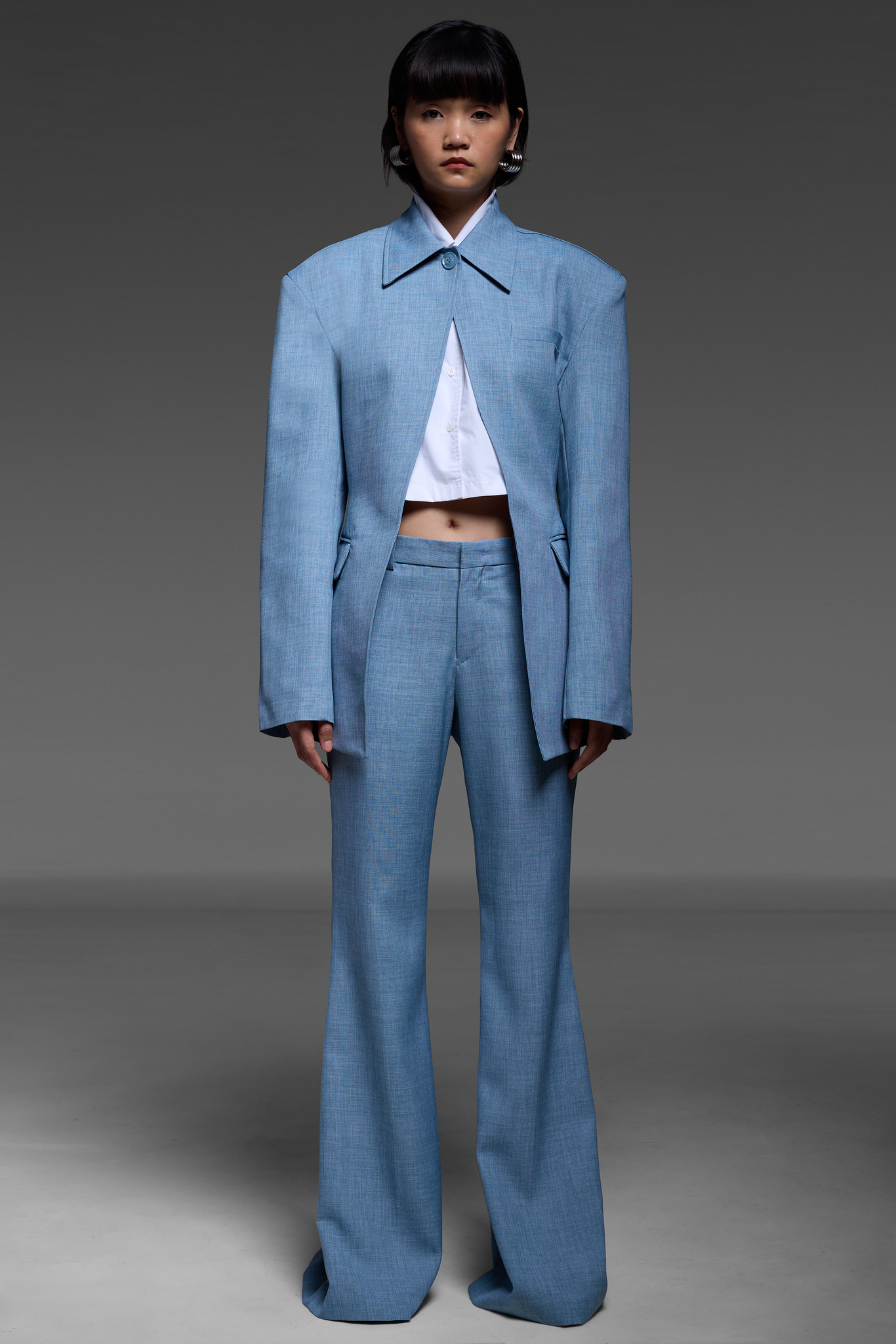 Cornflower Blue Jacket And Flared Trousers Set
