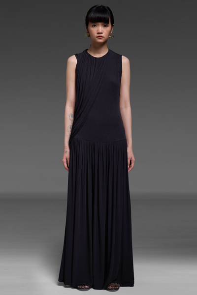 Black Ruched Detail Maxi Dress