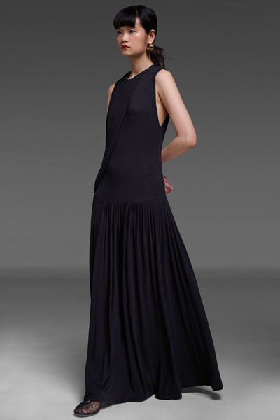 Black Ruched Detail Maxi Dress