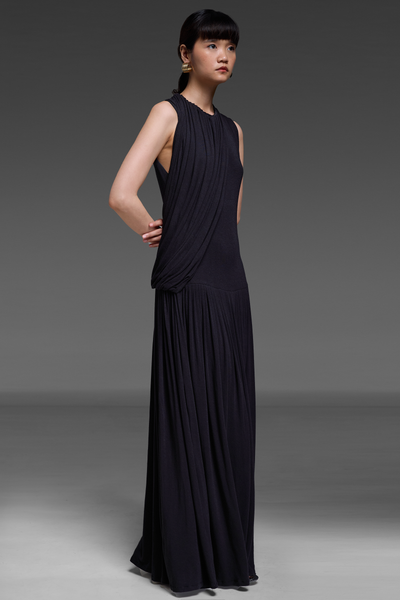 Black Ruched Detail Maxi Dress