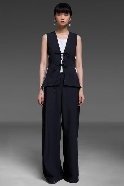 Black Ribbon Vest and Trouser Match Set