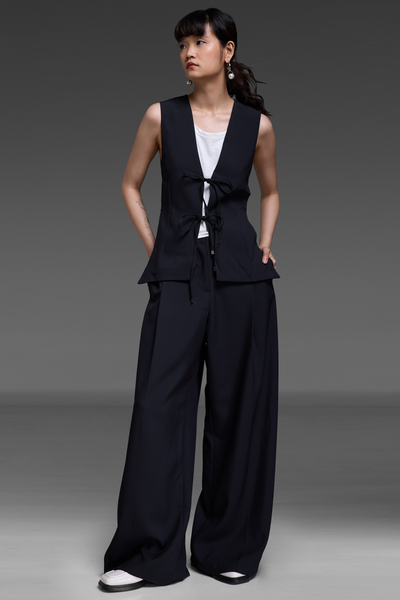 Black Ribbon Vest and Trouser Match Set