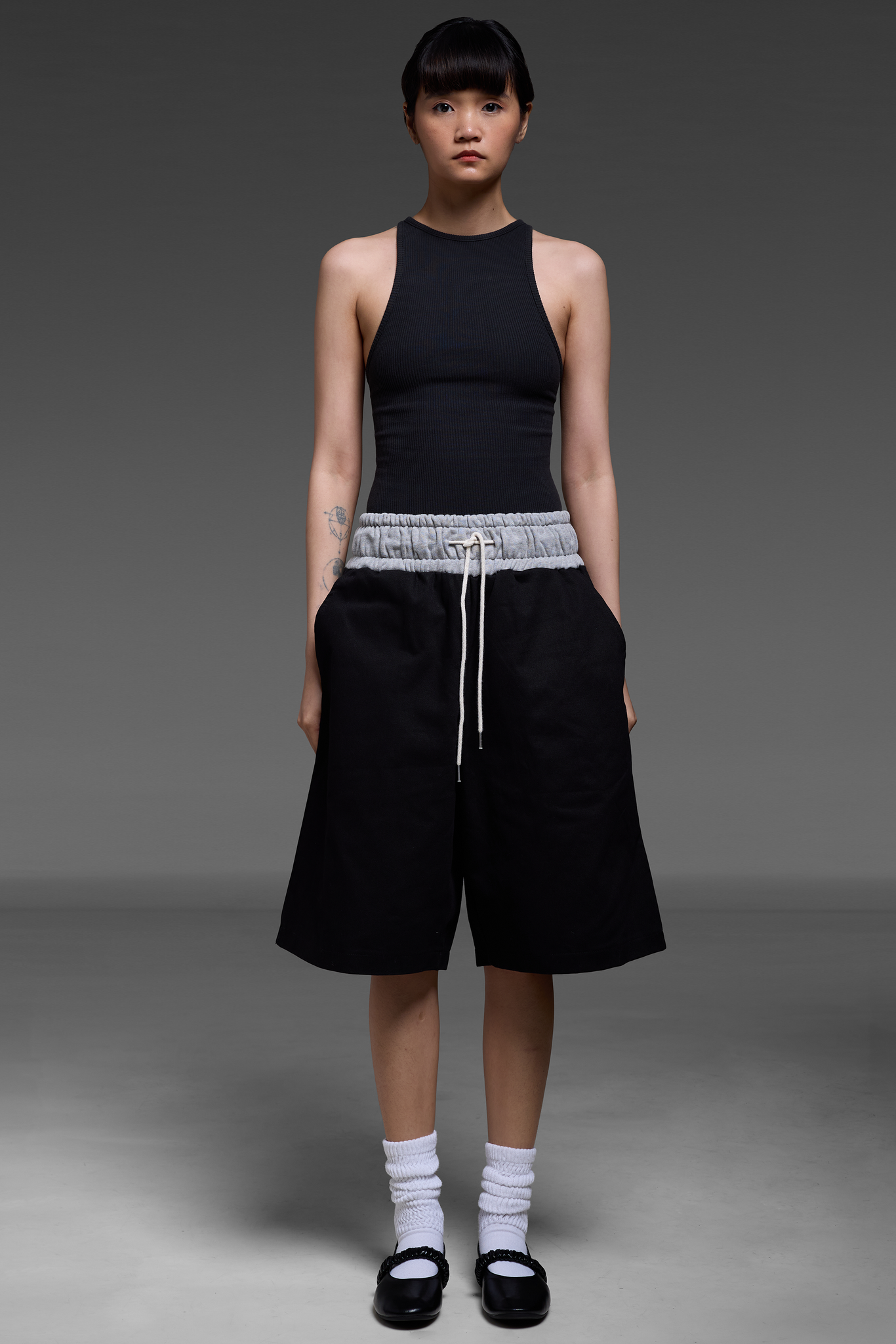 Black Contrast Waistband Shorts