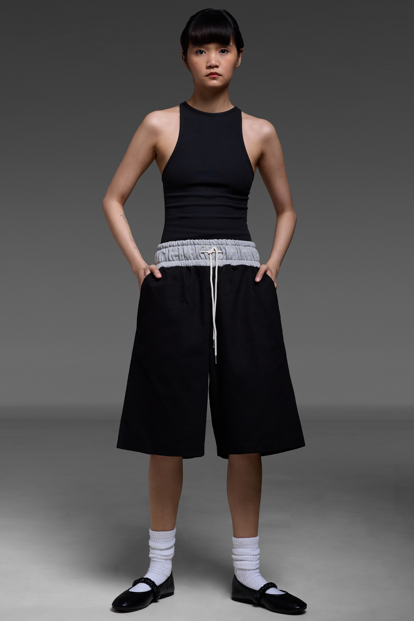 Black Contrast Waistband Shorts
