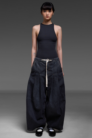 Black Denim Double Pleat Trousers