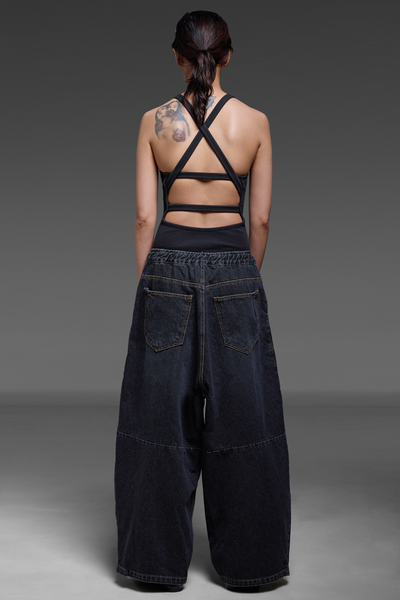 Black Denim Double Pleat Trousers