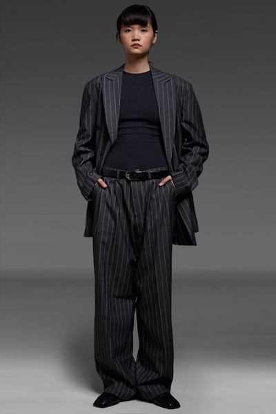 Black Pinstriped Blazer And Trousers