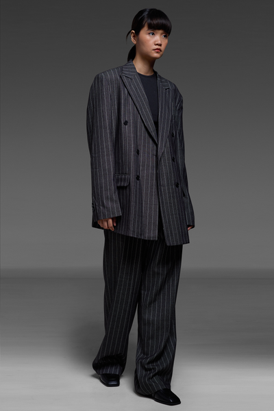 Black Pinstriped Blazer And Trousers