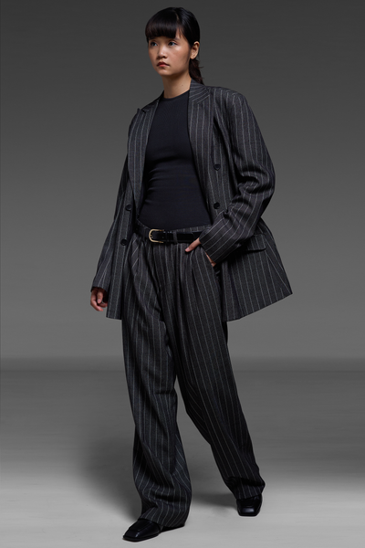 Black Pinstriped Blazer And Trousers