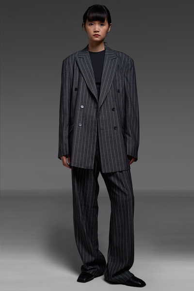 Black Pinstriped Blazer And Trousers