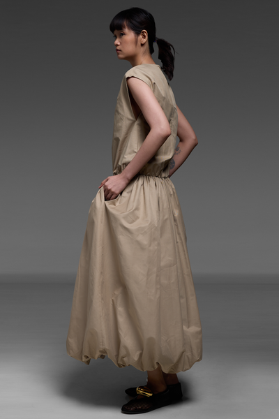 Khaki Drop-Waist Bubble Dress