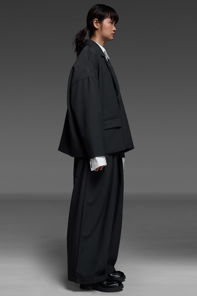 Dark Gray Round Blazer And Trouser Match Set