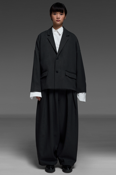 Dark Gray Round Blazer And Trouser Match Set
