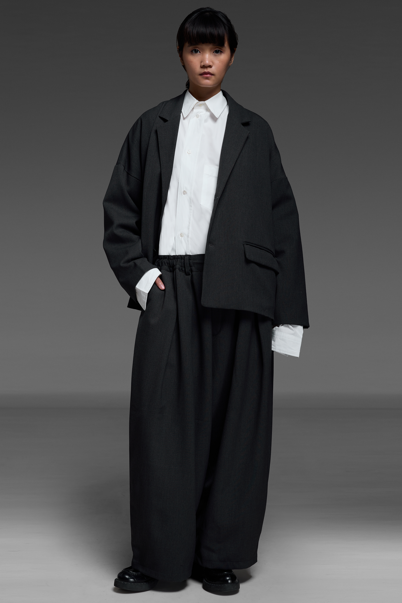 Dark Gray Round Blazer And Trouser Match Set