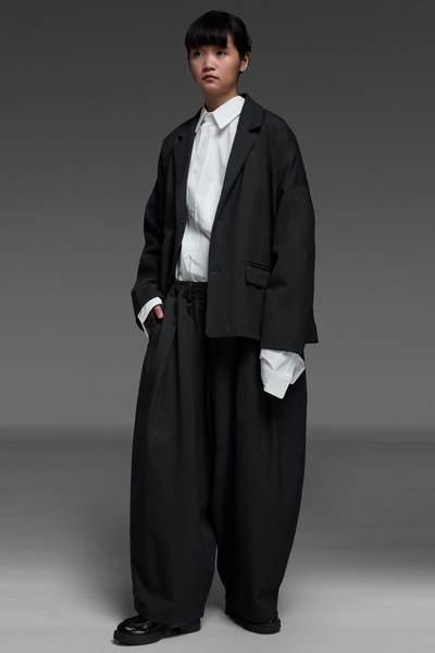Dark Gray Round Blazer And Trouser Match Set