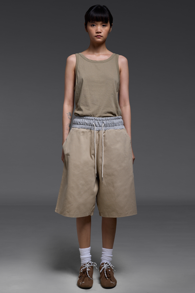 Khaki Contrast Waistband Shorts
