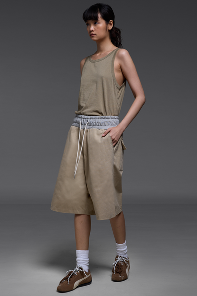 Khaki Contrast Waistband Shorts
