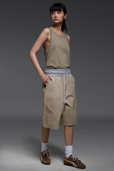 Khaki Contrast Waistband Shorts