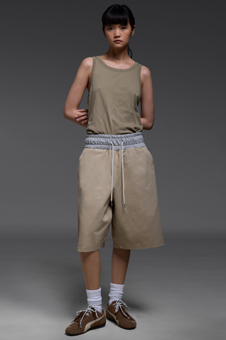 Khaki Contrast Waistband Shorts