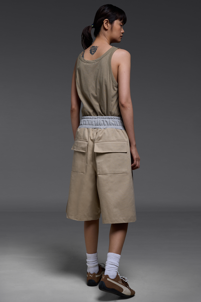 Khaki Contrast Waistband Shorts