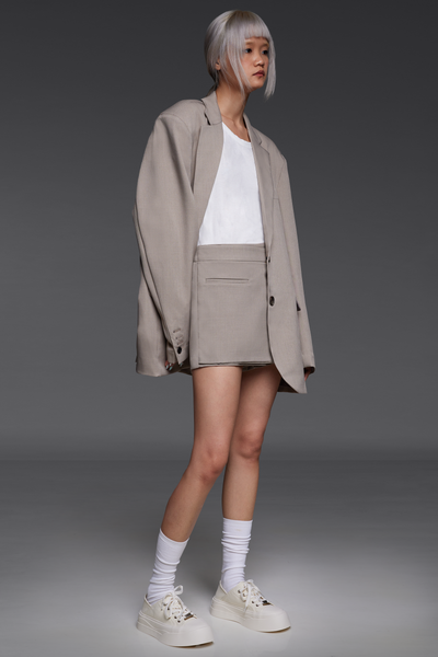 Almond Oversized Blazer and Wrap Shorts Match Set