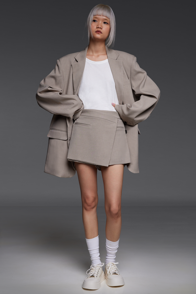 Almond Oversized Blazer and Wrap Shorts Match Set