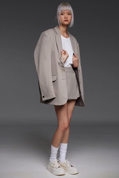 Almond Oversized Blazer and Wrap Shorts Match Set