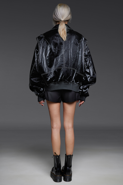 Black High Shine Zip-Up Jacket