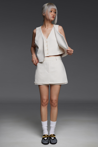 Alabaster White Double Vest and Shorts Match Set